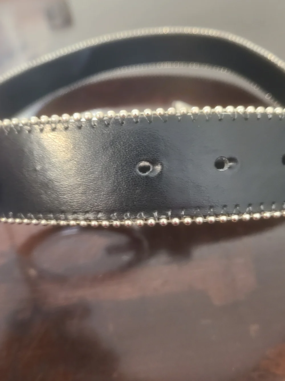Guess Black Leather-Look Belt with Silver Beaded Edge